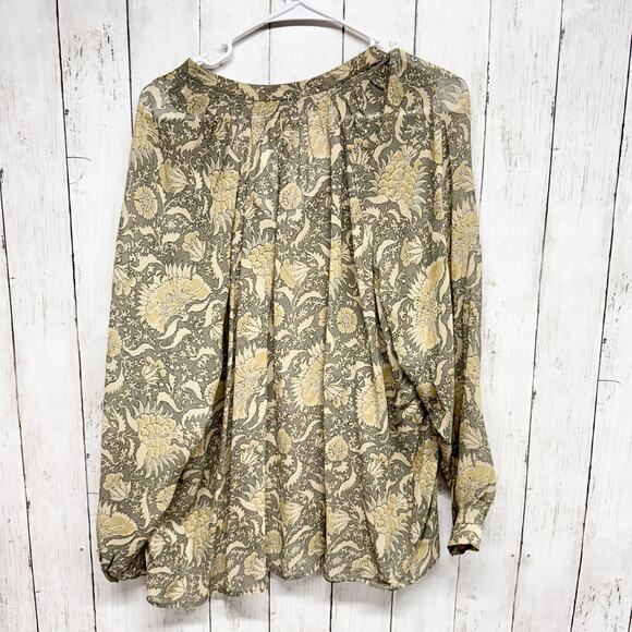 Vince Shirt Women Size Medium Georgette Floral Silk Slit Neck Long Sleeve Blouse - Picture 6 of 6